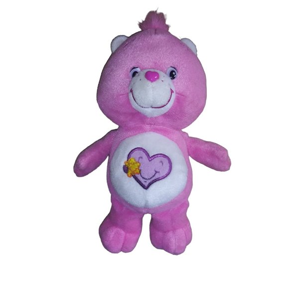 VTG Take Care Bear Stuffed Pink Bear Purple Heart Plush 9 Inch Toy 2003 - Picture 2 of 9